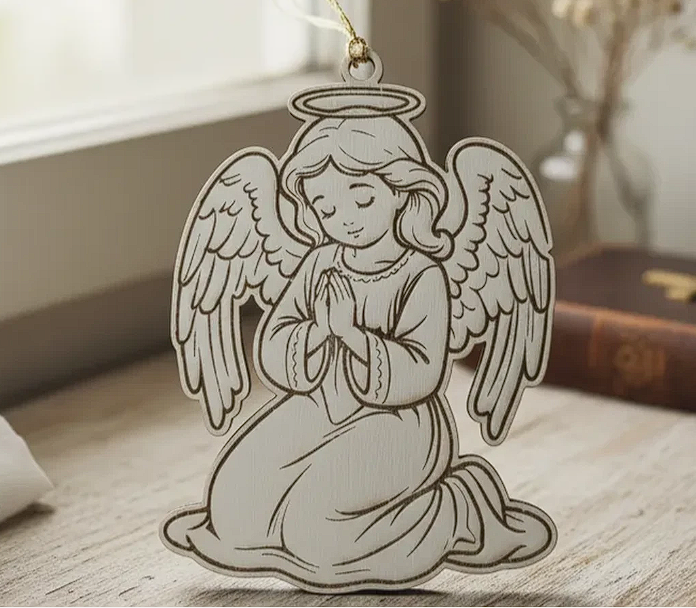 Tag anjo em madeira de pinho 3mm